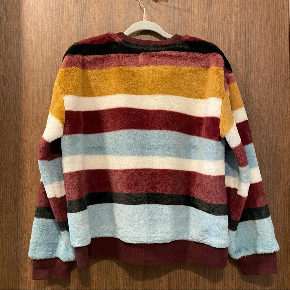 Lou‎ & Gray Faux Fur Striped Pullover Sweater Size Large Crewneck Ribbed Trim - Picture 11 of 14